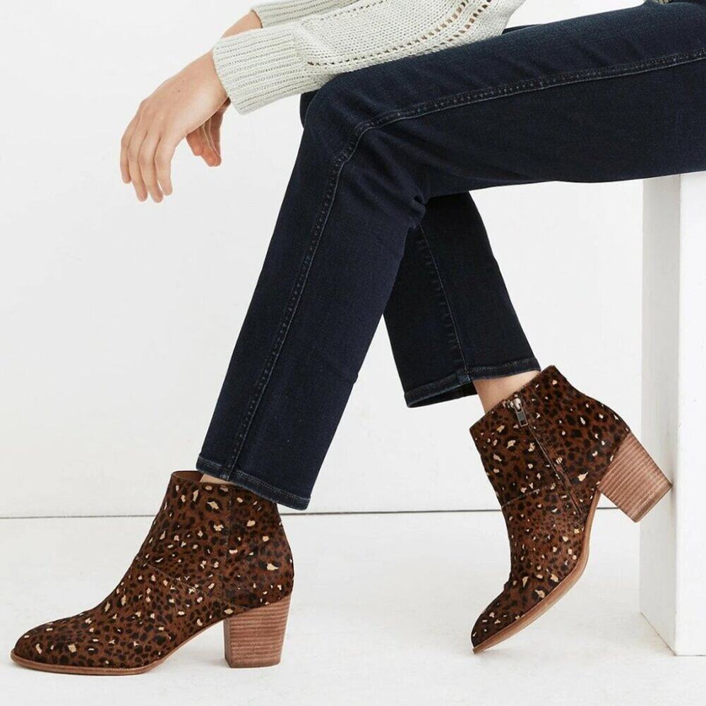 Madewell Rosie Ankle Boot In Rich Brown Leopard Calf Hair Size 7